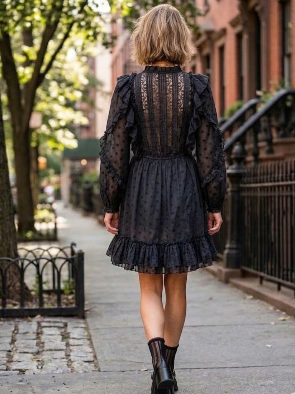 Ulla Johnson Presley Ruffle and Lace Black Polka Dot Cotton-Blend Dress, Size 6